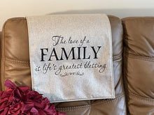 Load image into Gallery viewer, Headrest Cover for Furniture, with &quot;Our Family&quot; Digitally Imprinted
