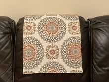 Load image into Gallery viewer, Headrest Cover for Furniture with  Rust Colored Medallion Imprint on This Slipcover
