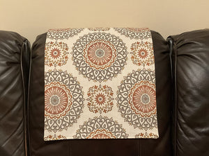 Headrest Cover for Furniture with  Rust Colored Medallion Imprint on This Slipcover