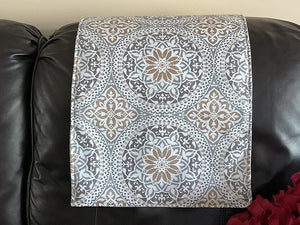 Headrest Cover for Furniture with  Rust Colored Medallion Imprint on This Slipcover