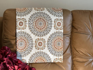 Headrest Cover for Furniture with  Rust Colored Medallion Imprint on This Slipcover